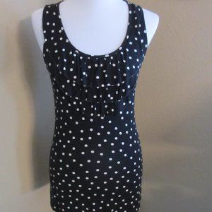 MERONA SLEEVELESS KNIT TOP BLACK WITH WHITE POLKA DOTS XS